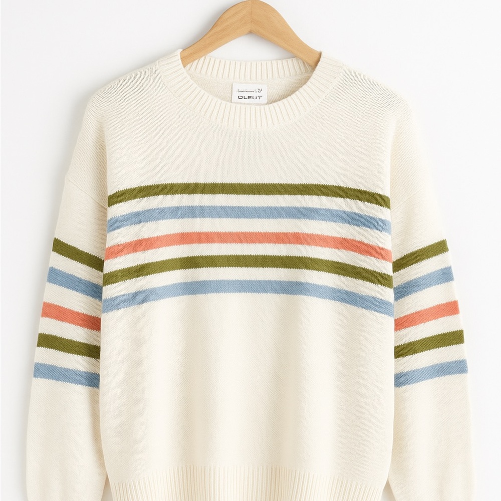 Dreamers by Debut Rainbow Striped Sleeve Sweater-Size Large (small flaw) (NWT) 🌈